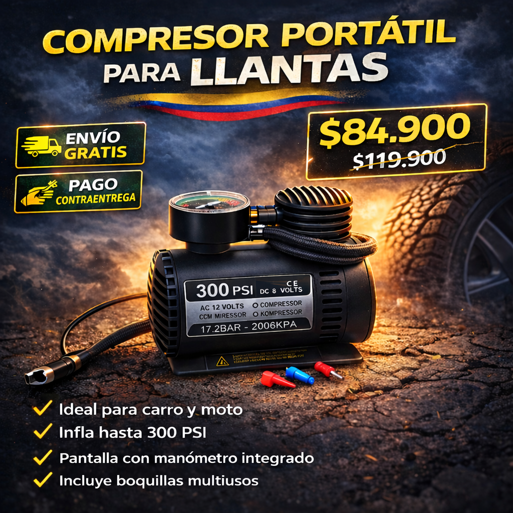 🚗 Compresor PowerMax Portátil 300 PSI